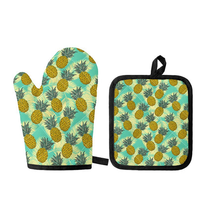 Tropical Vintage Pineapple Pattern Print Oven Mitt And Pot Holder Set