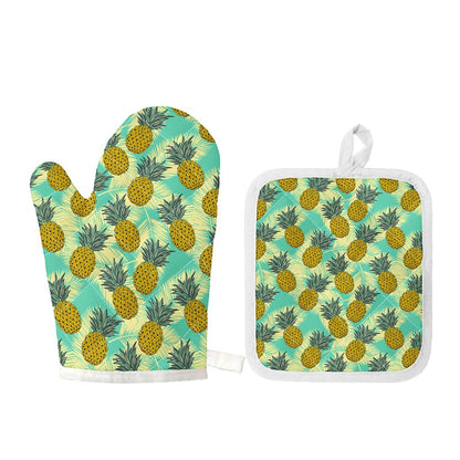 Tropical Vintage Pineapple Pattern Print Oven Mitt And Pot Holder Set