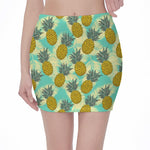 Tropical Vintage Pineapple Pattern Print Pencil Mini Skirt