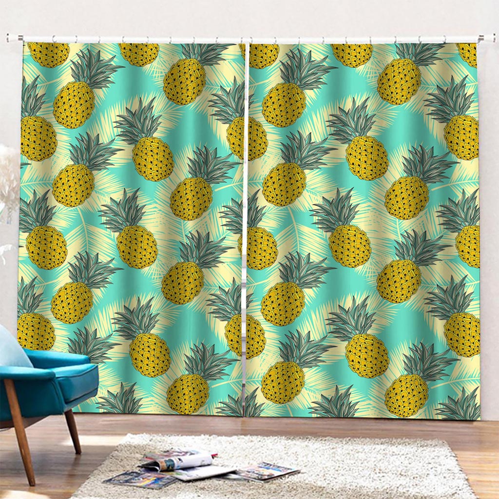 Tropical Vintage Pineapple Pattern Print Pencil Pleat Curtains