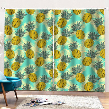 Tropical Vintage Pineapple Pattern Print Pencil Pleat Curtains