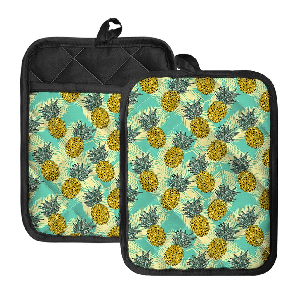 Tropical Vintage Pineapple Pattern Print Pot Holders With Pocket