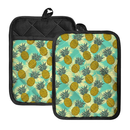 Tropical Vintage Pineapple Pattern Print Pot Holders With Pocket