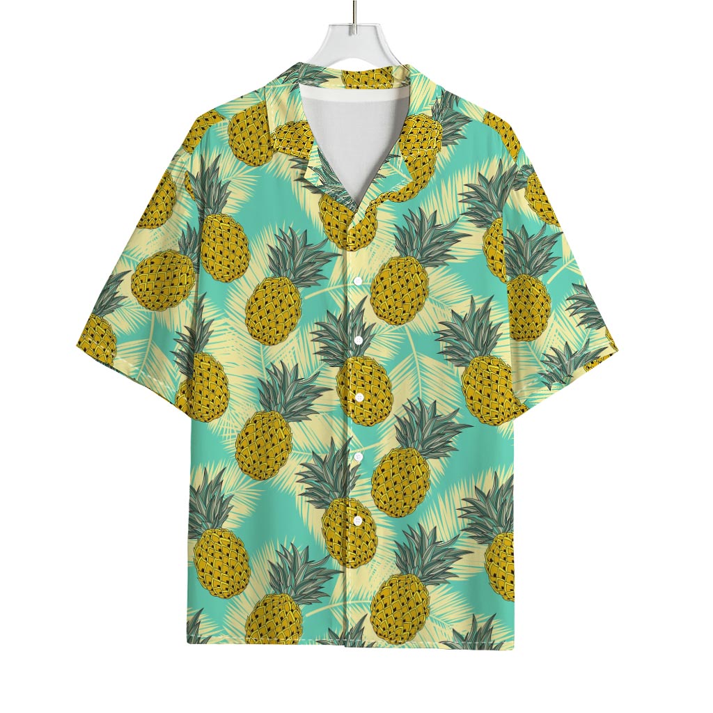 Tropical Vintage Pineapple Pattern Print Rayon Hawaiian Shirt