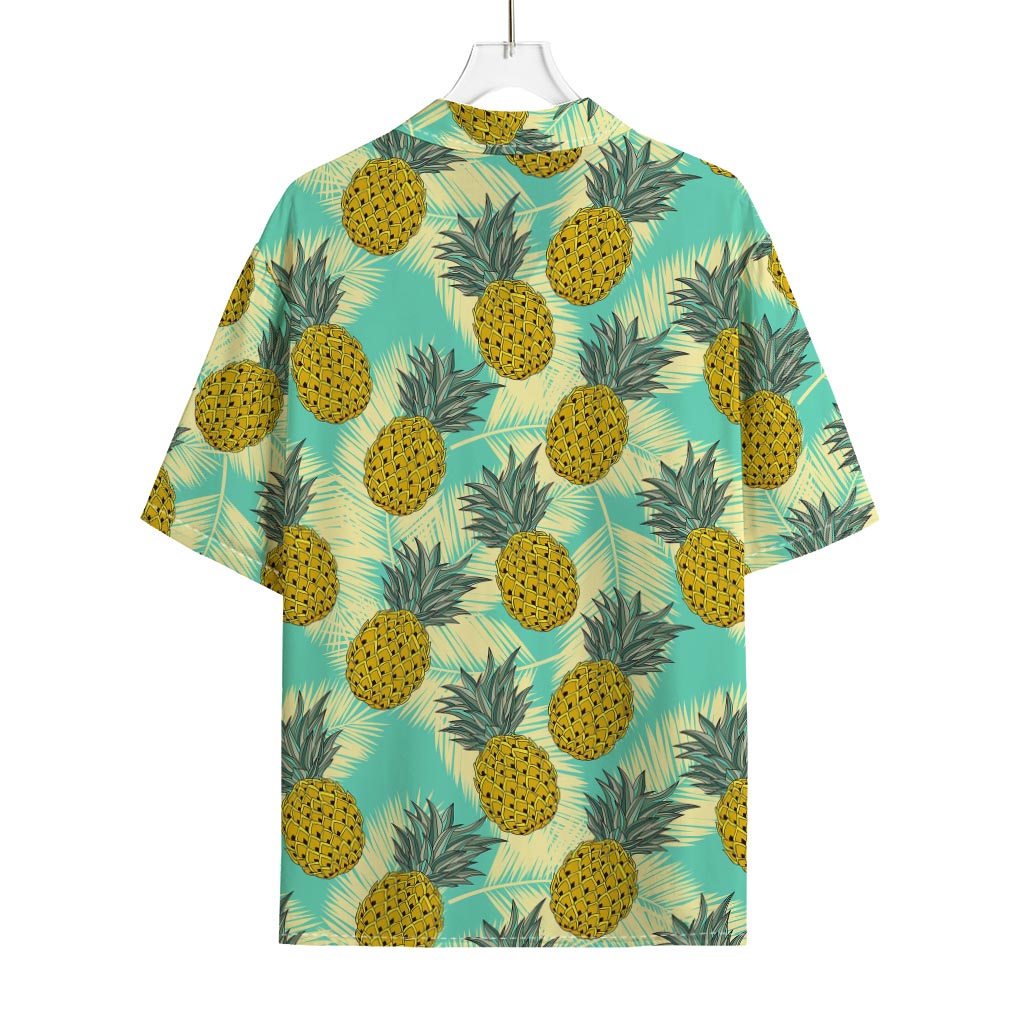 Tropical Vintage Pineapple Pattern Print Rayon Hawaiian Shirt