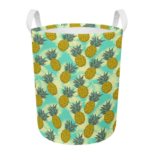 Tropical Vintage Pineapple Pattern Print Round Laundry Basket
