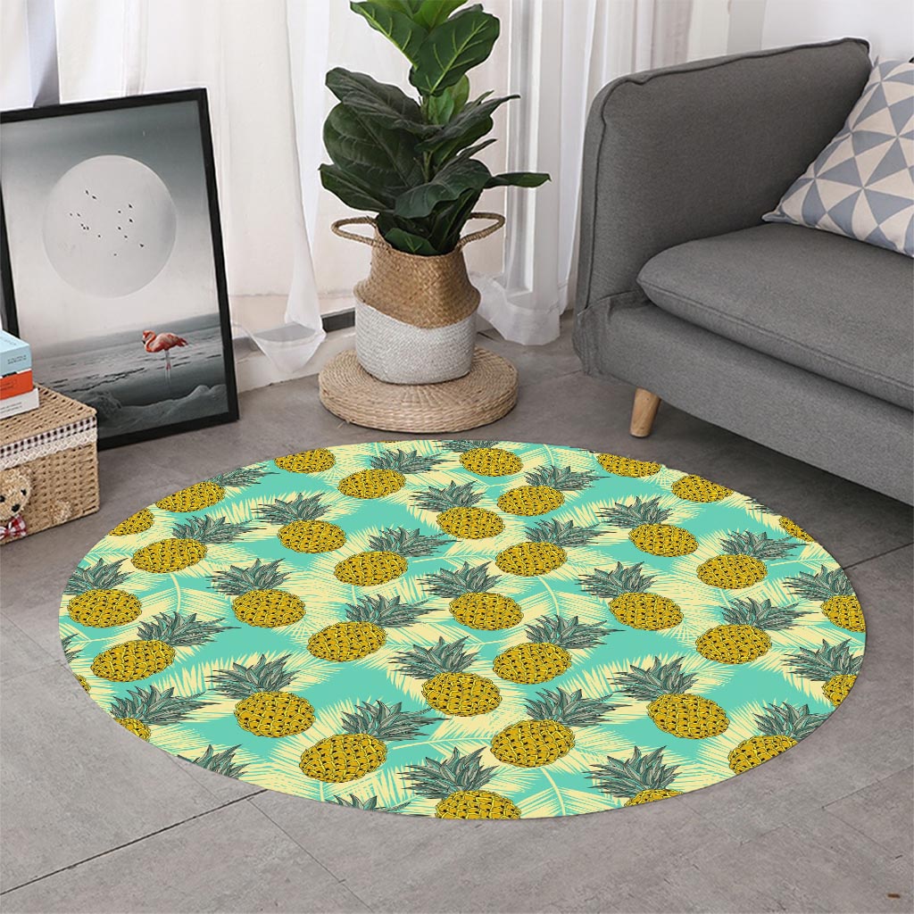 Tropical Vintage Pineapple Pattern Print Round Rug