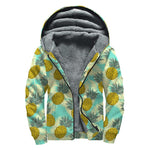 Tropical Vintage Pineapple Pattern Print Sherpa Lined Zip Up Hoodie