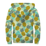 Tropical Vintage Pineapple Pattern Print Sherpa Lined Zip Up Hoodie