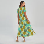 Tropical Vintage Pineapple Pattern Print Short Sleeve Maxi Dress