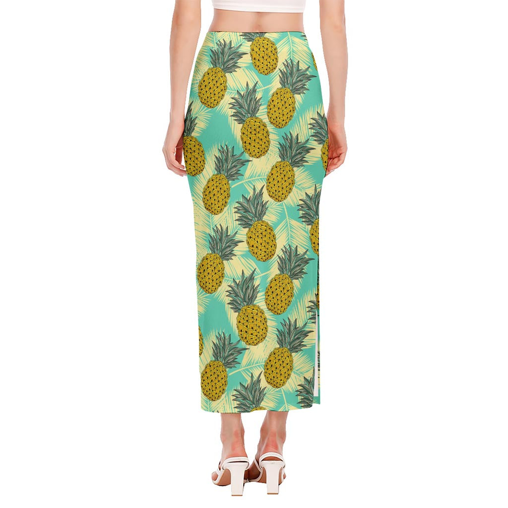 Tropical Vintage Pineapple Pattern Print Side Slit Maxi Skirt