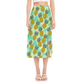 Tropical Vintage Pineapple Pattern Print Side Slit Midi Skirt