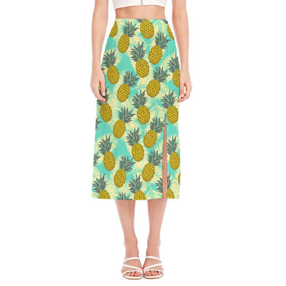 Tropical Vintage Pineapple Pattern Print Side Slit Midi Skirt