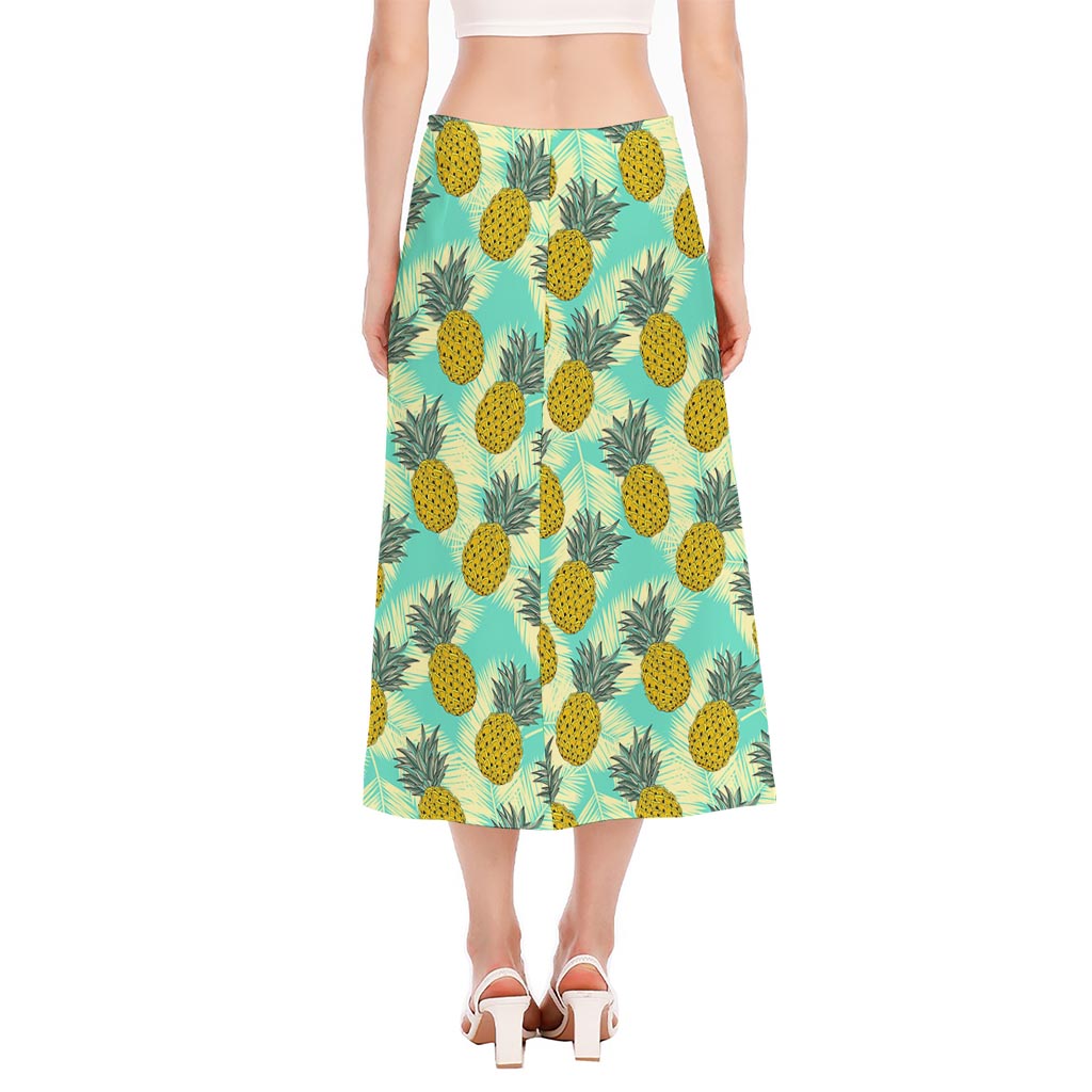 Tropical Vintage Pineapple Pattern Print Side Slit Midi Skirt