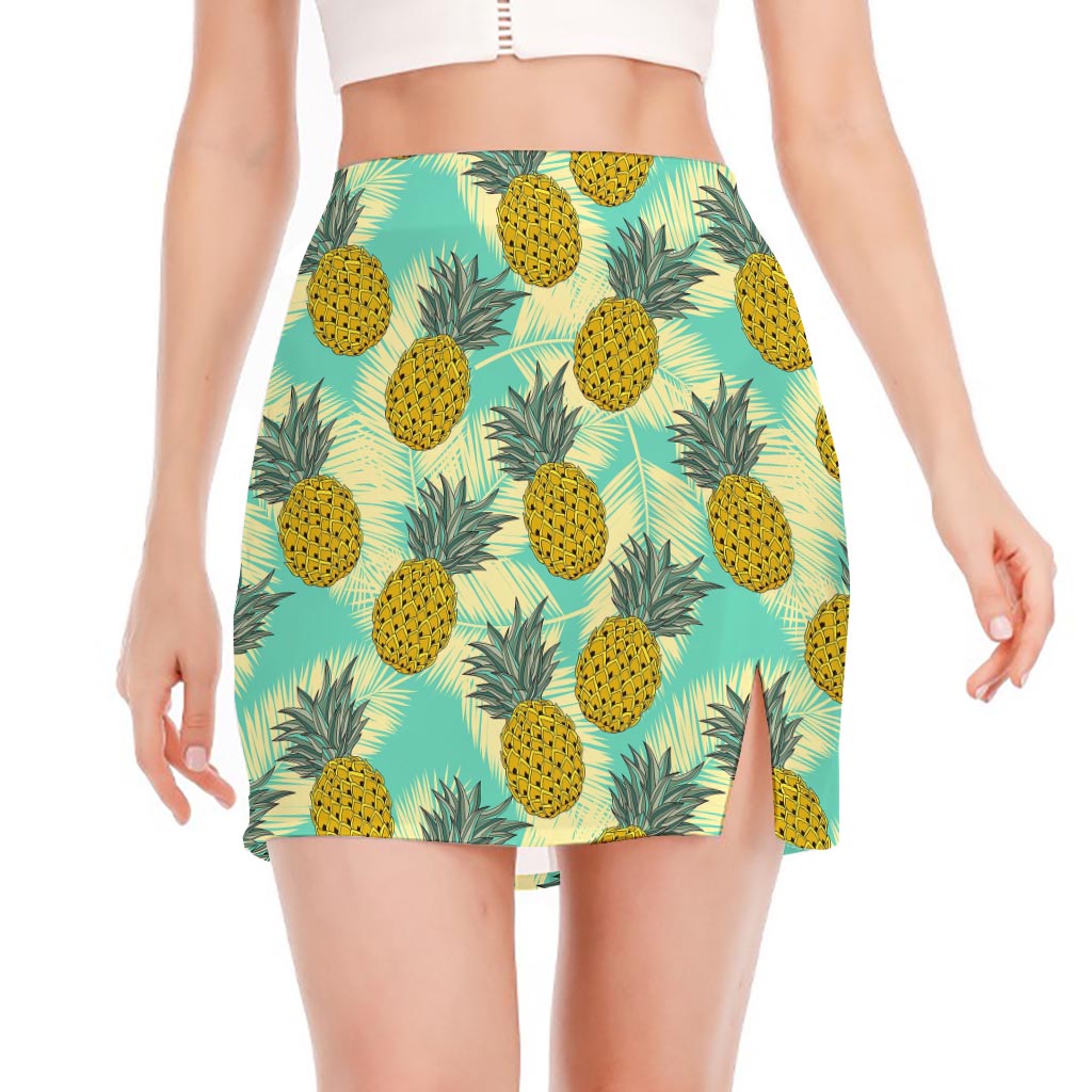 Tropical Vintage Pineapple Pattern Print Side Slit Mini Skirt