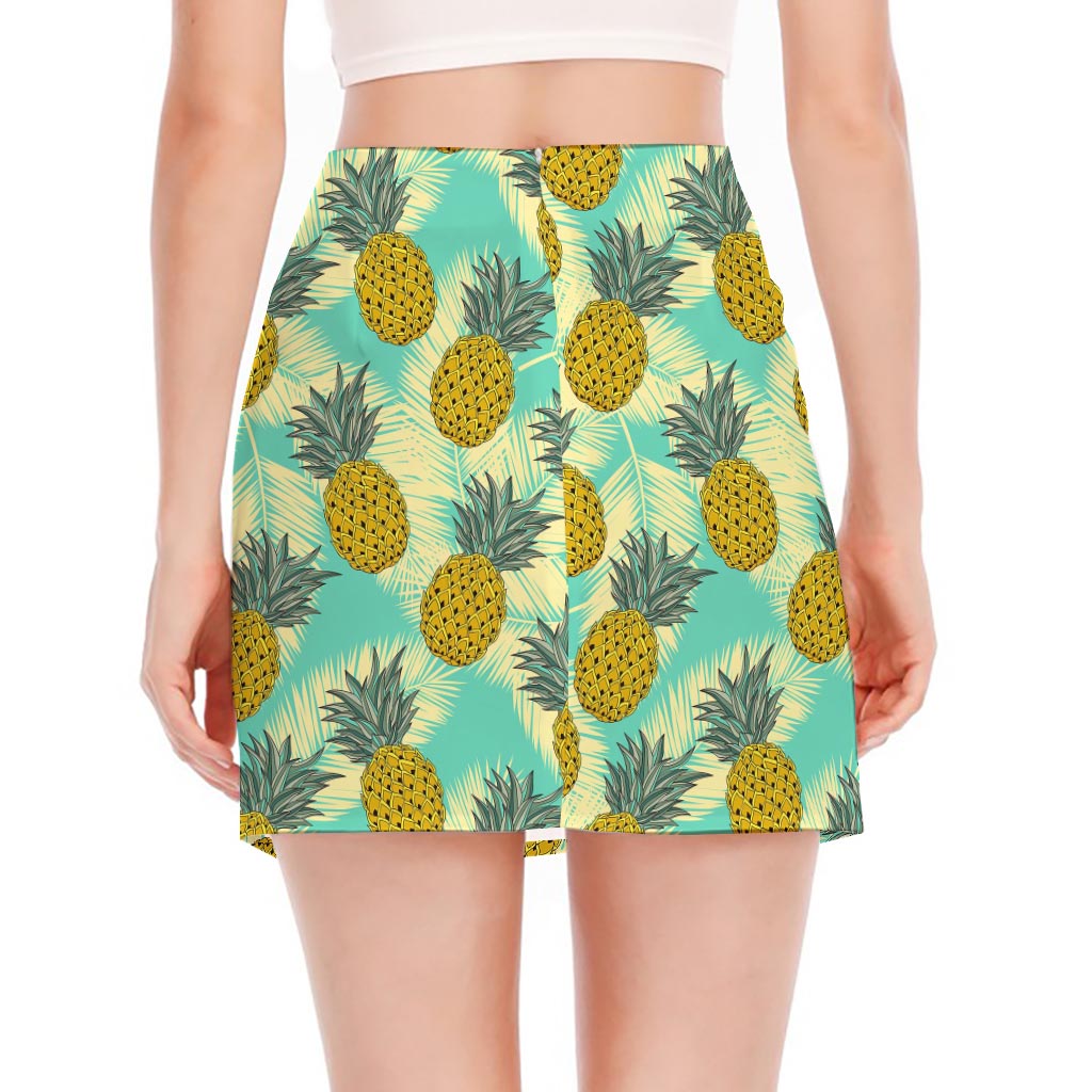 Tropical Vintage Pineapple Pattern Print Side Slit Mini Skirt