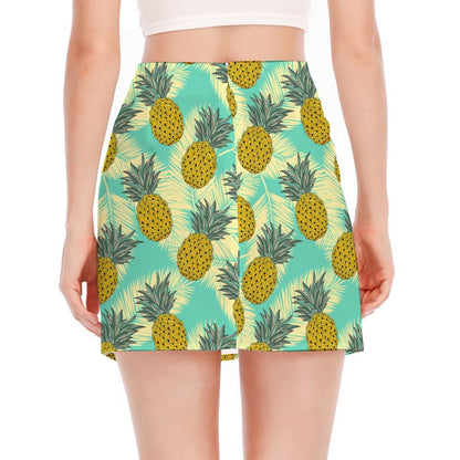 Tropical Vintage Pineapple Pattern Print Side Slit Mini Skirt