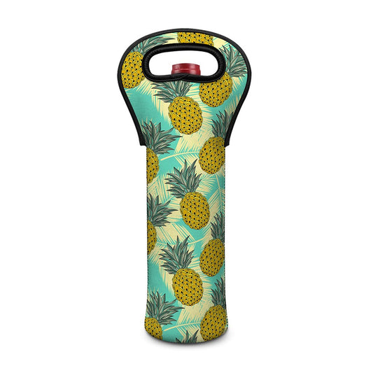 Tropical Vintage Pineapple Pattern Print Single Neoprene Wine Tote