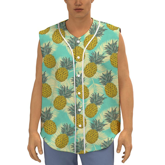 Tropical Vintage Pineapple Pattern Print Sleeveless Baseball Jersey