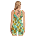 Tropical Vintage Pineapple Pattern Print Sleeveless One Piece Swimsuit