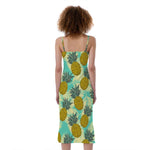 Tropical Vintage Pineapple Pattern Print Slim Fit Midi Cami Dress