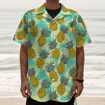 Tropical Vintage Pineapple Pattern Print Textured Short Sleeve Shirt