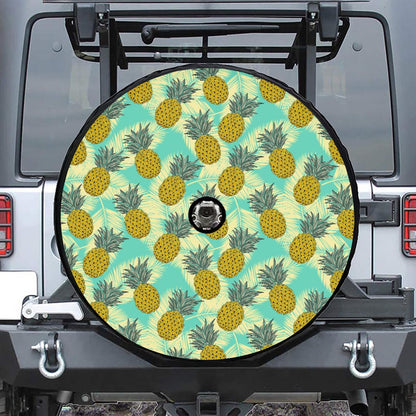 Tropical Vintage Pineapple Pattern Print Tire Cover With Camera Hole