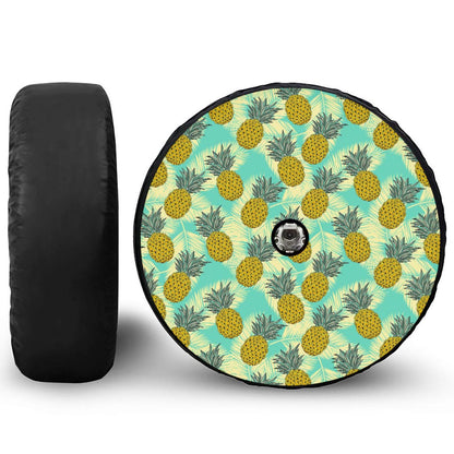 Tropical Vintage Pineapple Pattern Print Tire Cover With Camera Hole