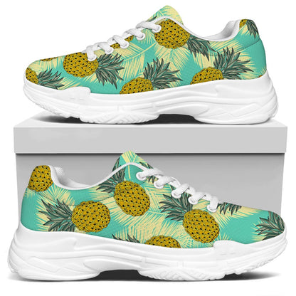 Tropical Vintage Pineapple Pattern Print White Chunky Shoes