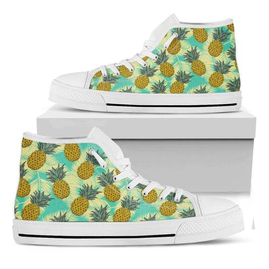 Tropical Vintage Pineapple Pattern Print White High Top Sneakers