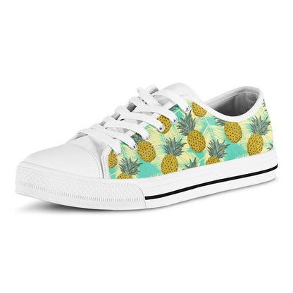 Tropical Vintage Pineapple Pattern Print White Low Top Sneakers