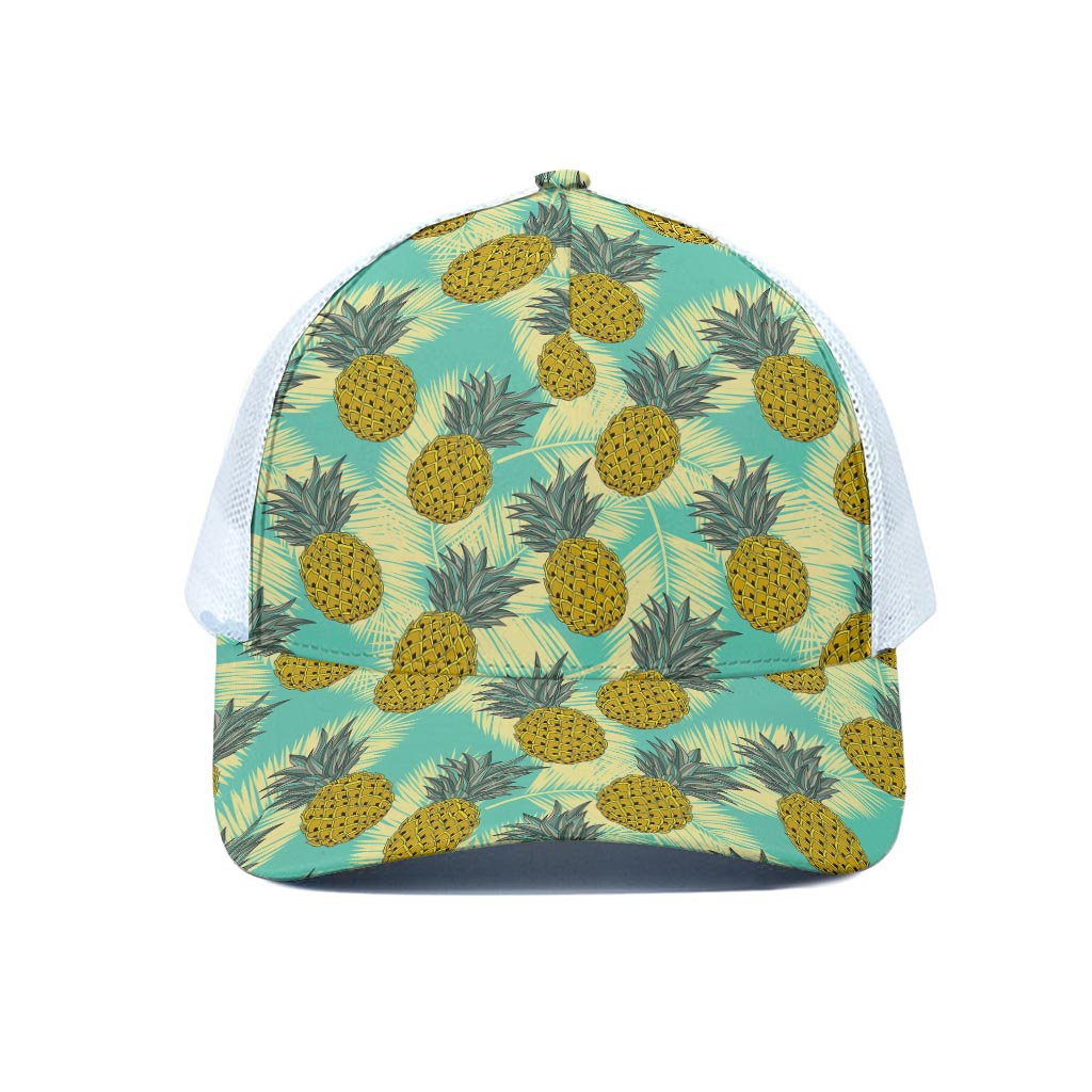 Tropical Vintage Pineapple Pattern Print White Mesh Trucker Cap