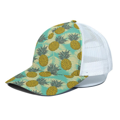 Tropical Vintage Pineapple Pattern Print White Mesh Trucker Cap