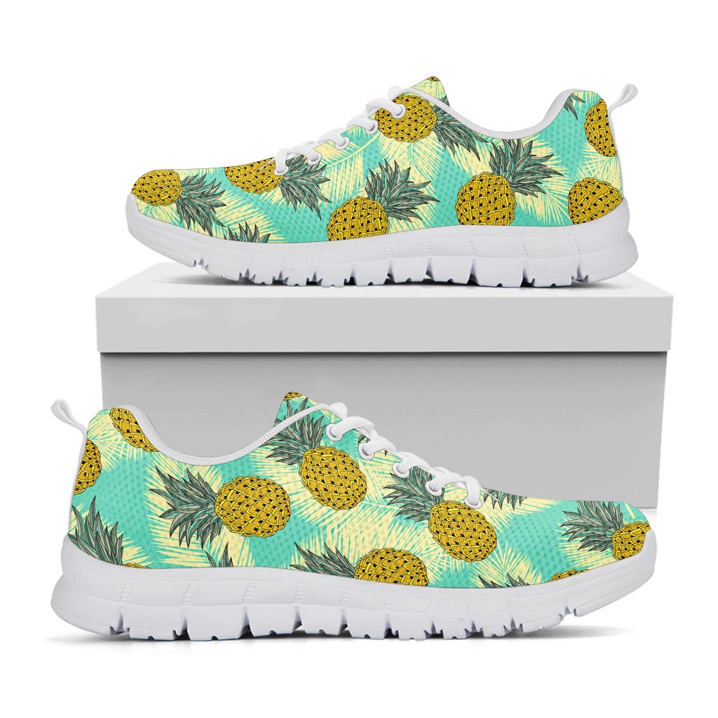 Tropical Vintage Pineapple Pattern Print White Running Shoes