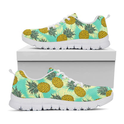 Tropical Vintage Pineapple Pattern Print White Running Shoes