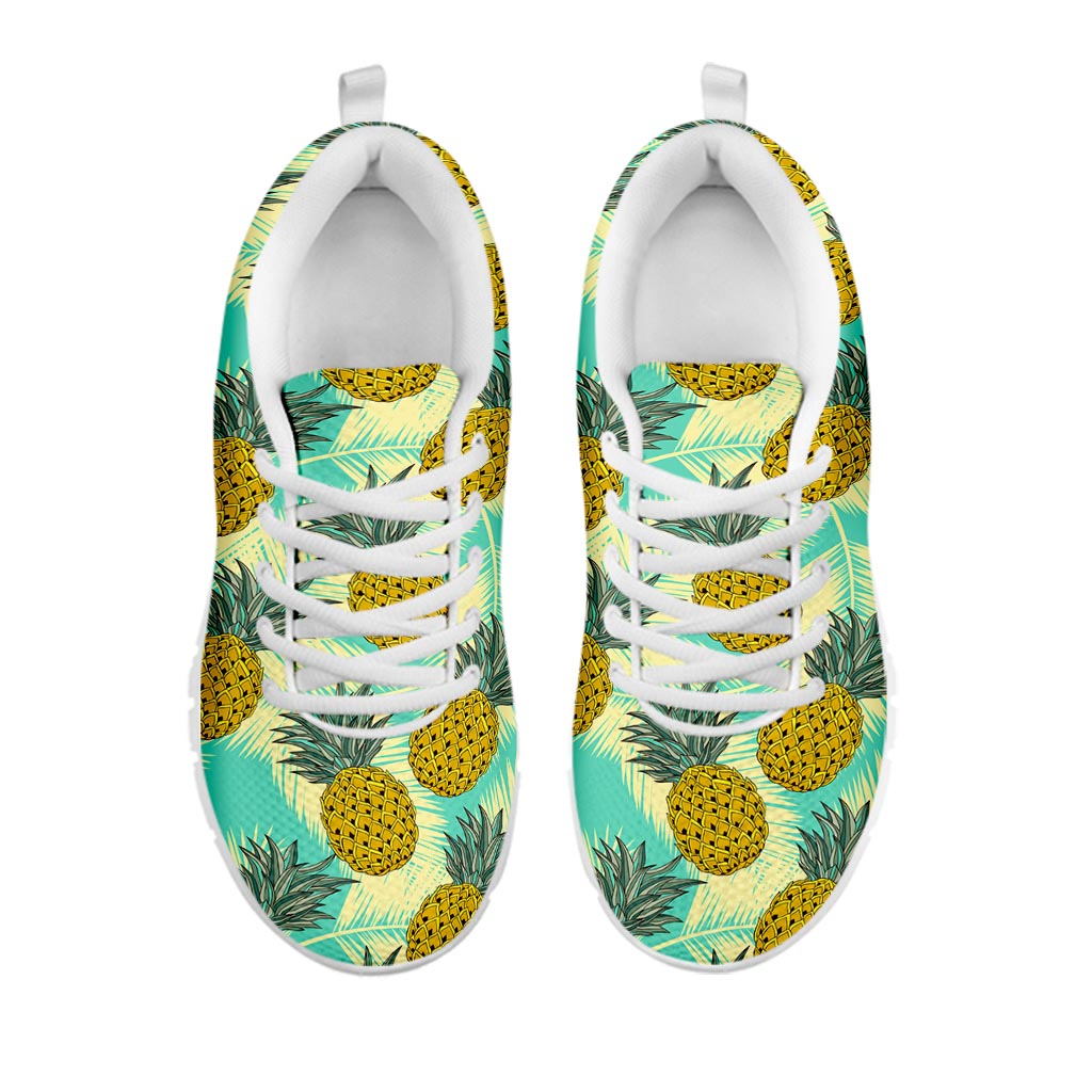 Tropical Vintage Pineapple Pattern Print White Running Shoes