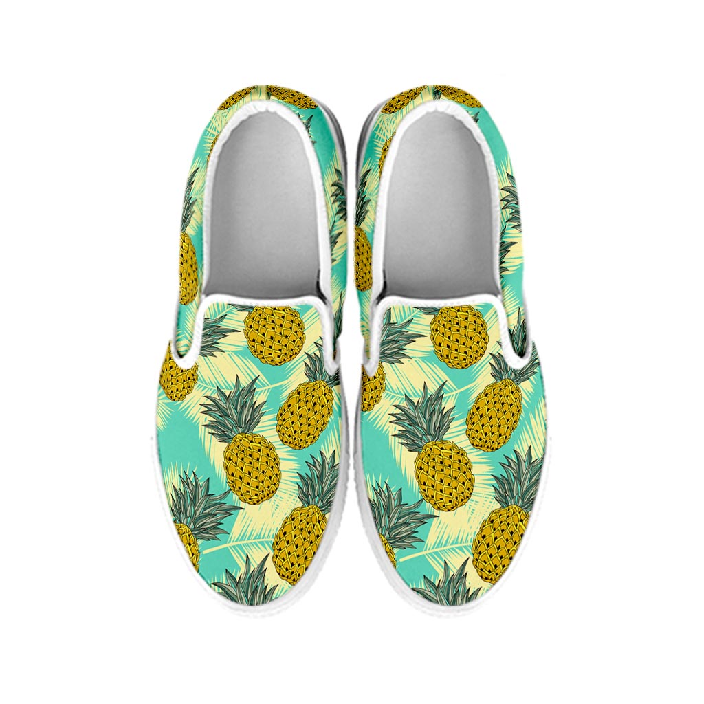 Tropical Vintage Pineapple Pattern Print White Slip On Sneakers