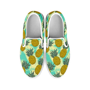 Tropical Vintage Pineapple Pattern Print White Slip On Sneakers