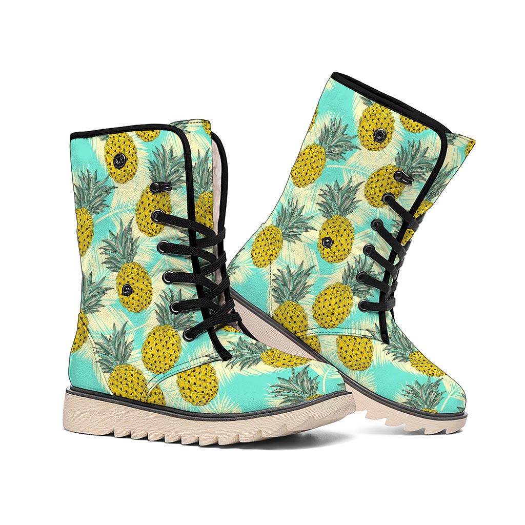 Tropical Vintage Pineapple Pattern Print Winter Boots