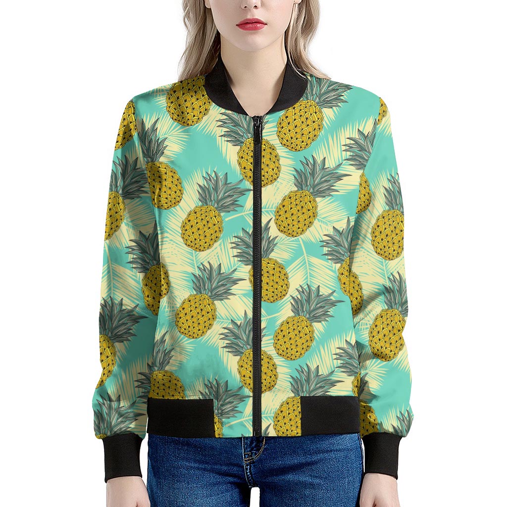 Tropical Vintage Pineapple Pattern Print Women's Bomber Jacket