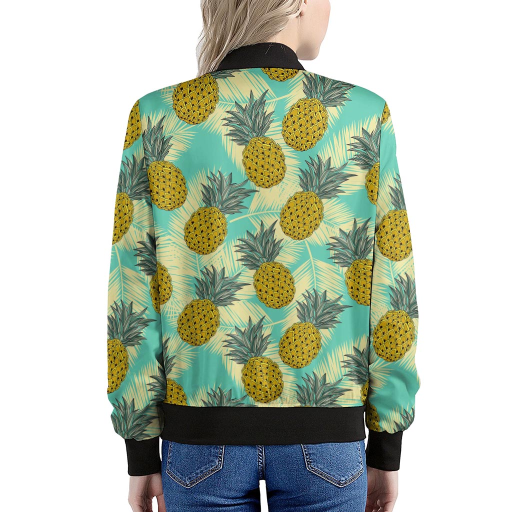 Tropical Vintage Pineapple Pattern Print Women's Bomber Jacket