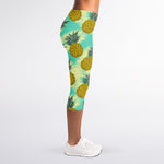 Tropical Vintage Pineapple Pattern Print Women's Capri Leggings