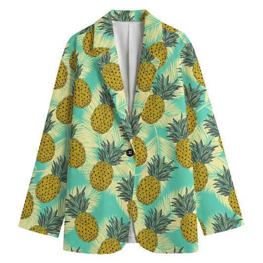 Tropical Vintage Pineapple Pattern Print Women's Cotton Blazer