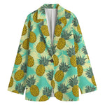 Tropical Vintage Pineapple Pattern Print Women's Cotton Blazer