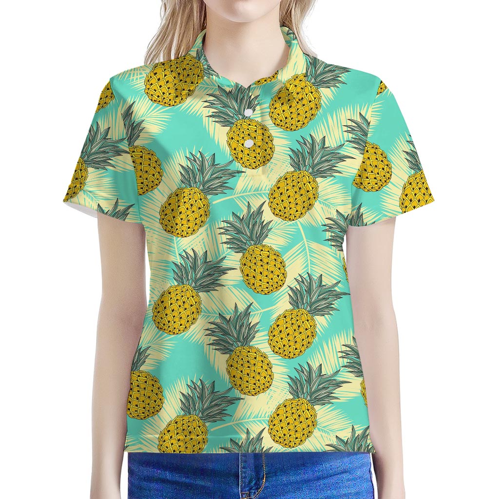 Tropical Vintage Pineapple Pattern Print Women's Polo Shirt