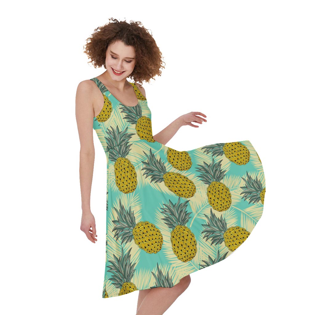 Tropical Vintage Pineapple Pattern Print Women's Sleeveless Dress