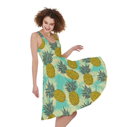 Tropical Vintage Pineapple Pattern Print Women's Sleeveless Dress