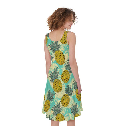 Tropical Vintage Pineapple Pattern Print Women's Sleeveless Dress