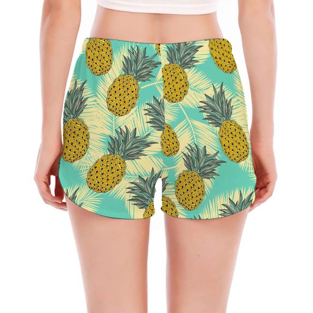Tropical Vintage Pineapple Pattern Print Women's Split Running Shorts