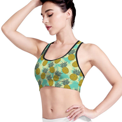 Tropical Vintage Pineapple Pattern Print Women's Sports Bra